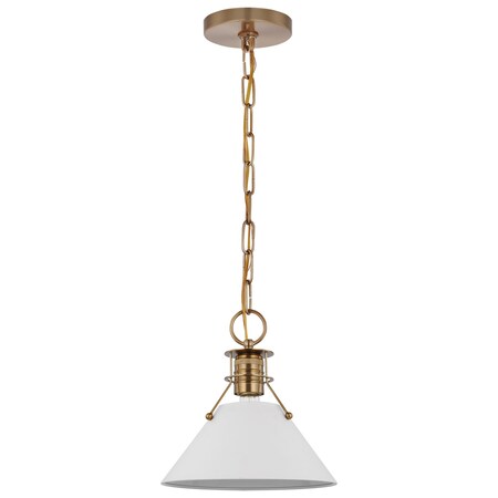 Nuvo Outpost 1-Light Small Pendant Matte White with Burnished Brass 60/7522